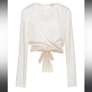 Guess Cream Satin Cut Out Wrap Blouse Shirt M